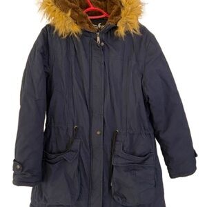 ♥️ Super Warm Navy Blue Parka with Faux Fur Hood Size XL